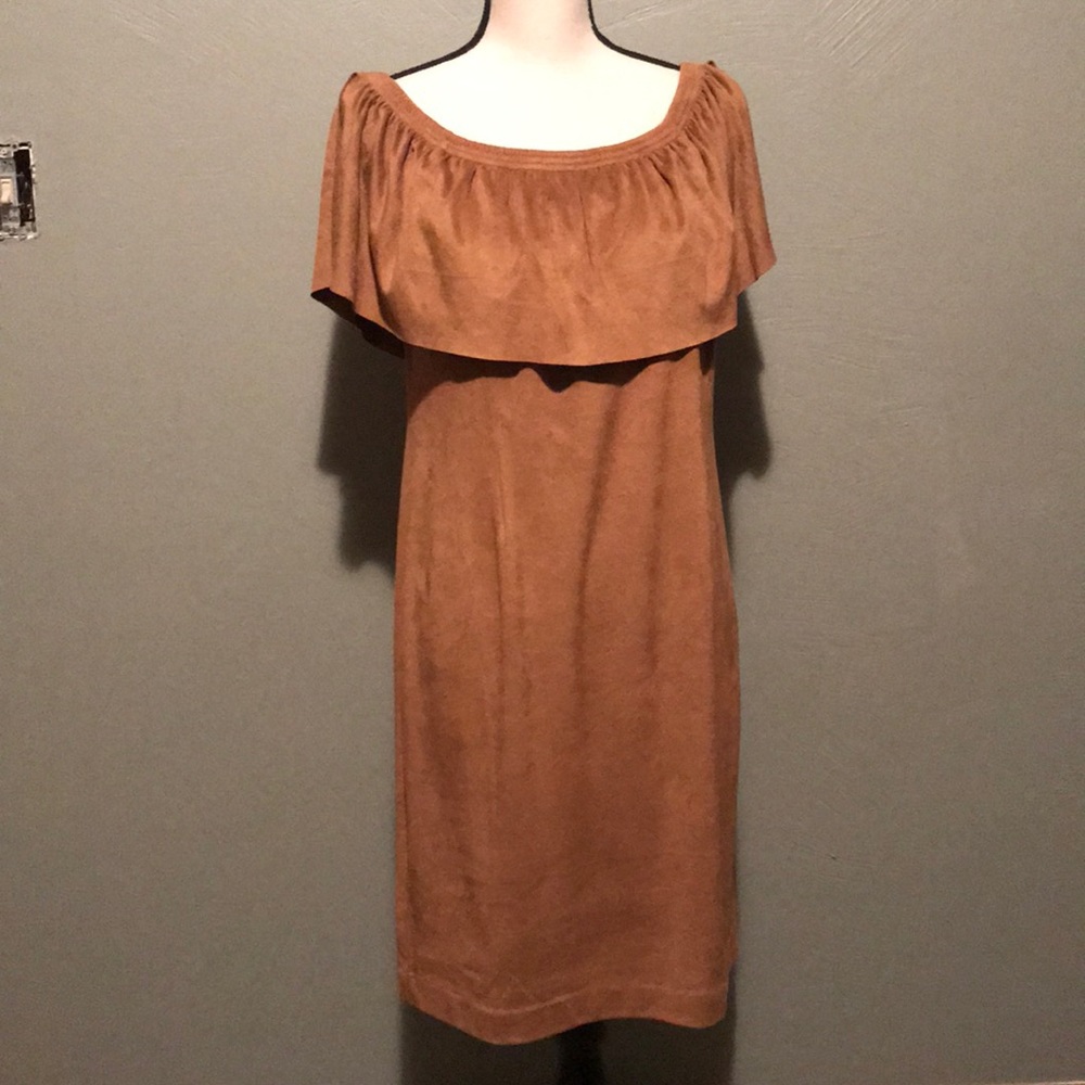 Faux Suede off the shoulder dress by Chico’s